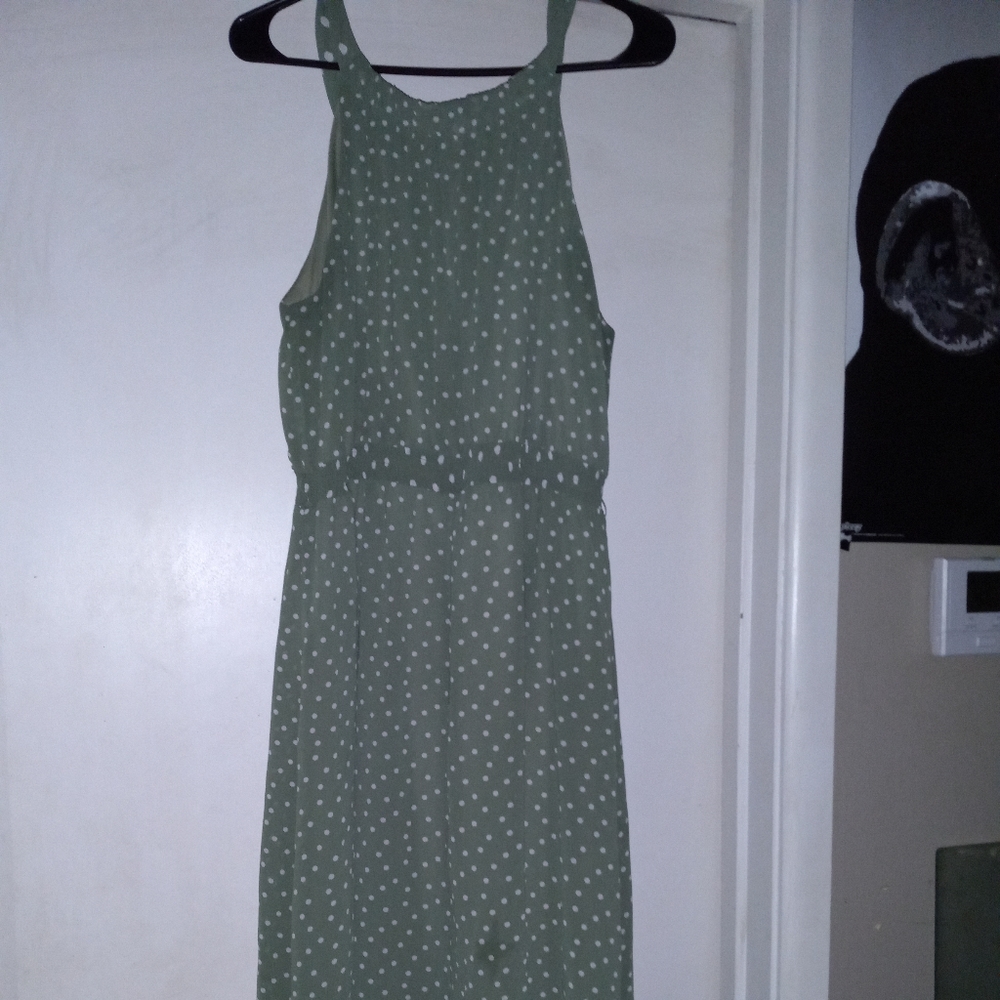 Green with white polka-dot dress